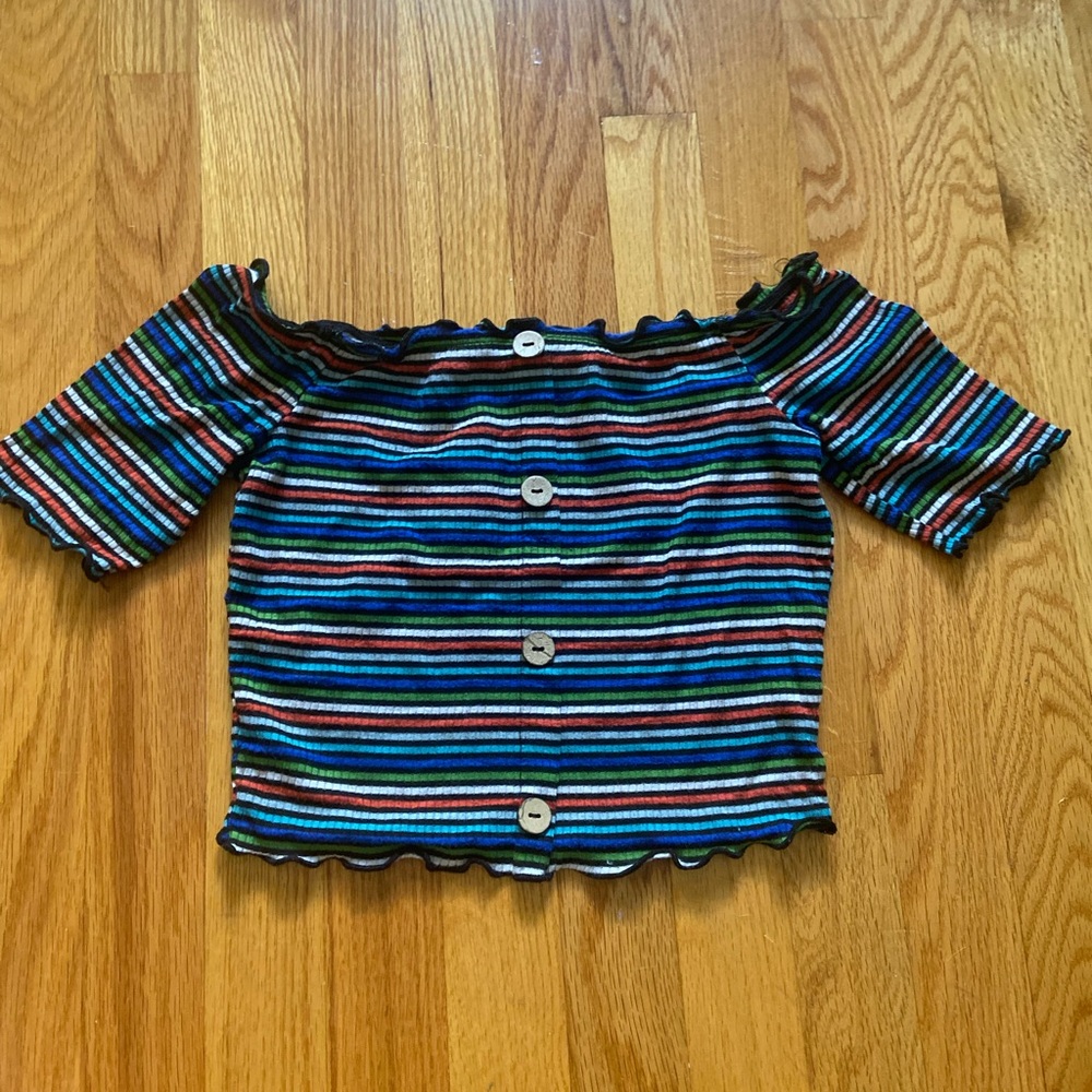 Cropped stripped off shoulder top size small